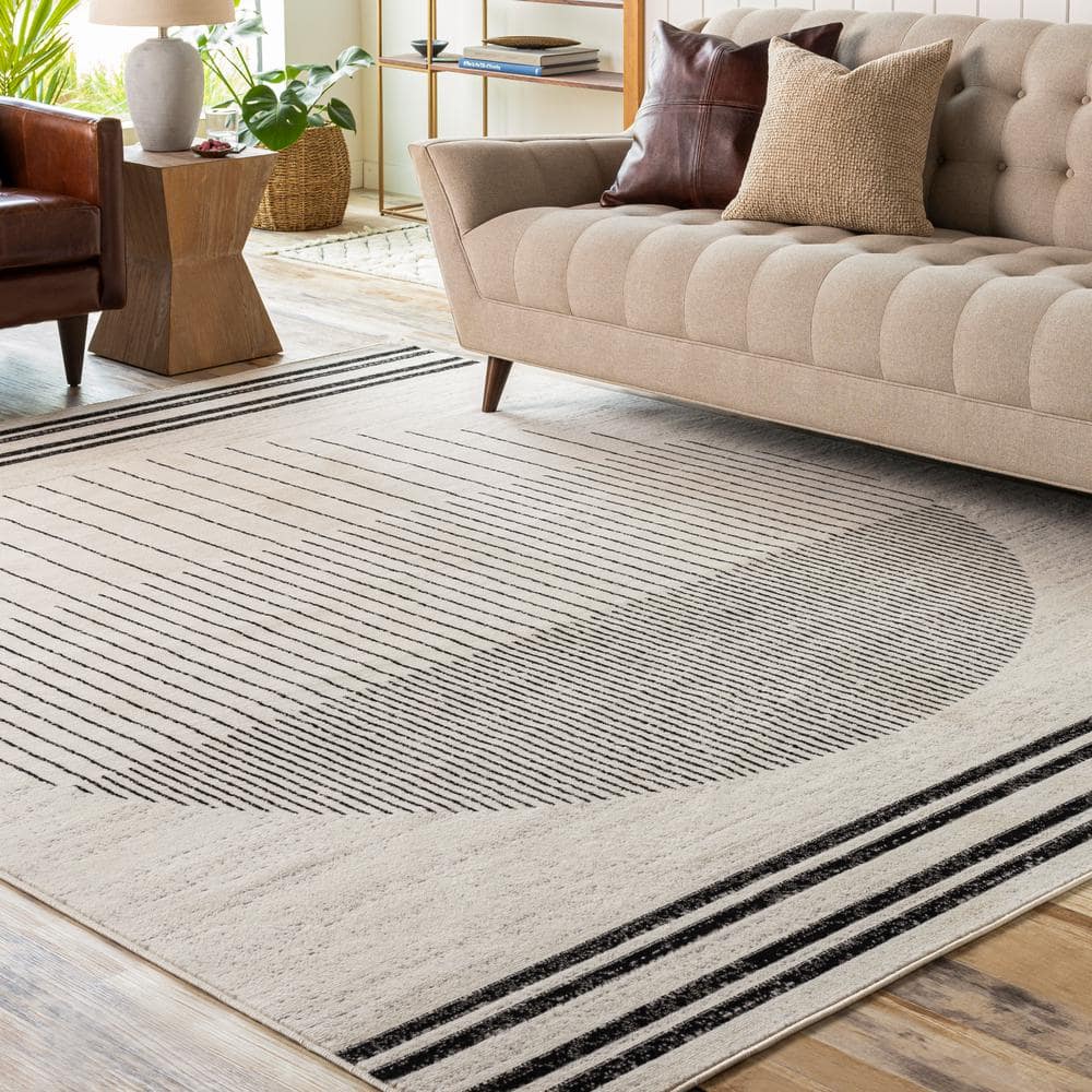 Modern Geometric Black and Ivory Square Area Rug