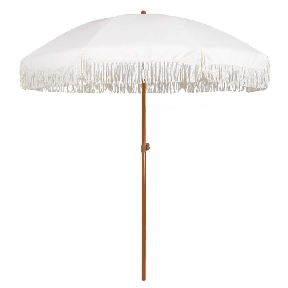 7 ft. Steel Pole Market Push-Button Tilt Patio Umbrella in White Cream