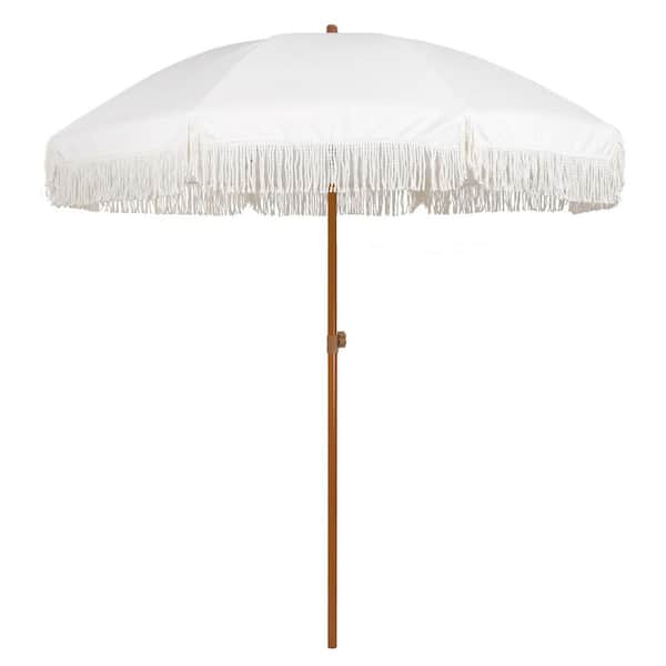 Unbranded 7 ft. Steel Pole Market Push-Button Tilt Patio Umbrella in White Cream