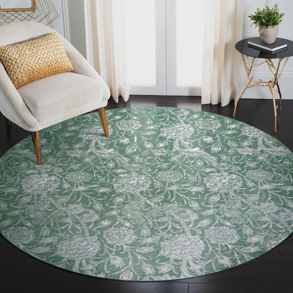 Kalini Green Floral 6 ft. x 6 ft. Washable Round Area Rug