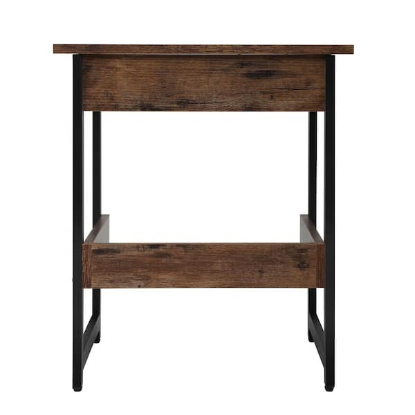 Tidoin 19.69 in. Black Natural Rectangular Wood End Table