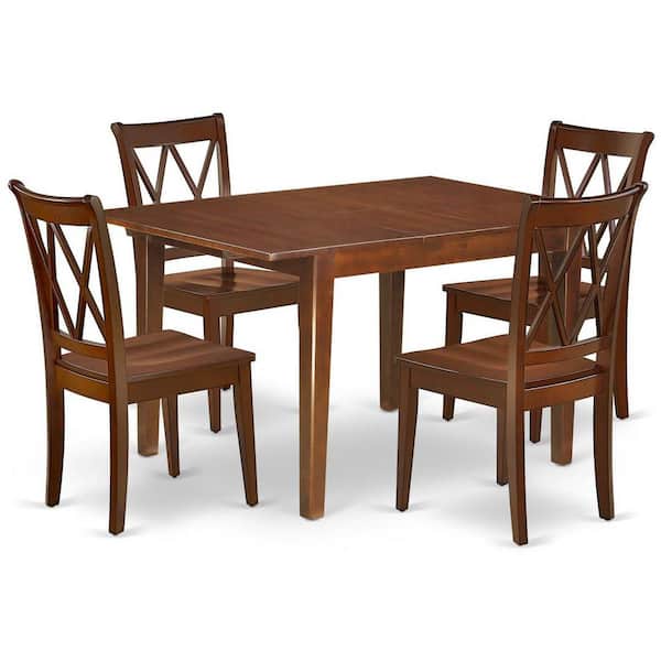 East West Furniture 5-Piece Rectangle Mahogany Finish Solid Wood Top Dining Table with 4 Chairs with Cross Back