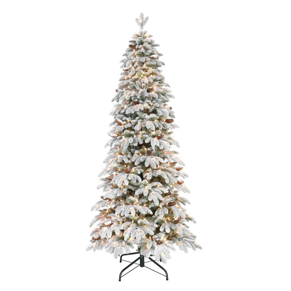 Puleo International 7.5 ft. Pre-Lit Flocked Slim Montville Spruce ...