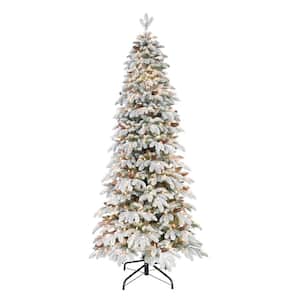 7.5 ft. Pre-Lit Flocked Slim Montville Spruce Artificial Christmas Tree with 450 UL-Listed Clear Incandescent Lights