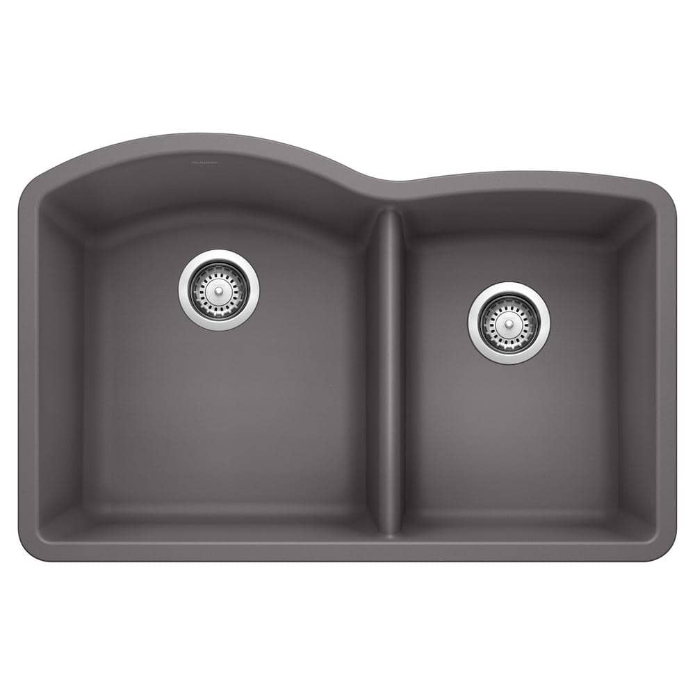 DIAMOND SILGRANIT Cinder Granite Composite 32 in. Double Bowl Undermount Ki