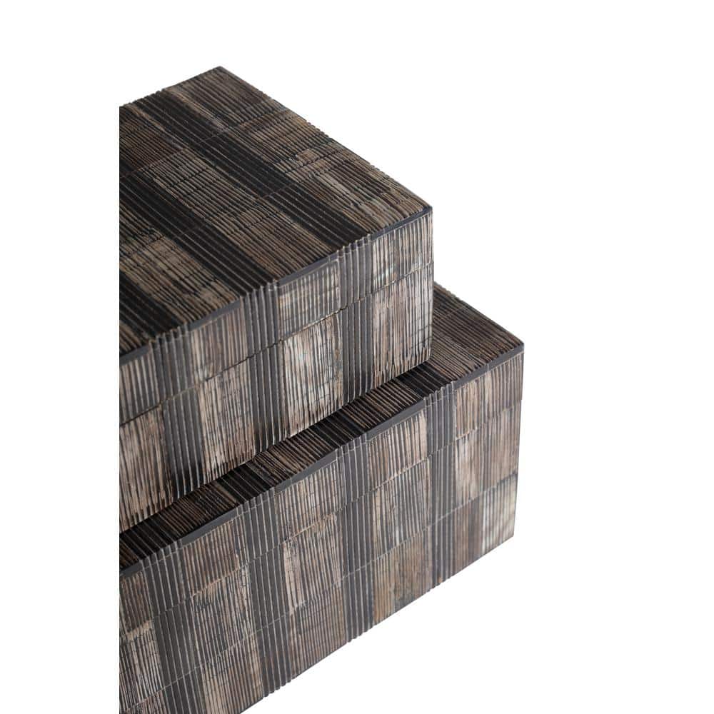 Madison Rustic Brown and Black Wood Lidded Decorative Boxes, Set of 2