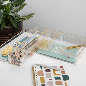 Clear/Gold Trim Desk Drawer Organizer Set of 8 - Various Sizes