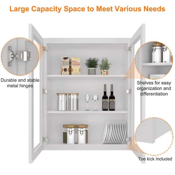 HOMEIBRO 30-in W X 12-in D X 36-in H in Shaker Dove Plywood Ready to Assemble Wall Glass kitchen Cabinet