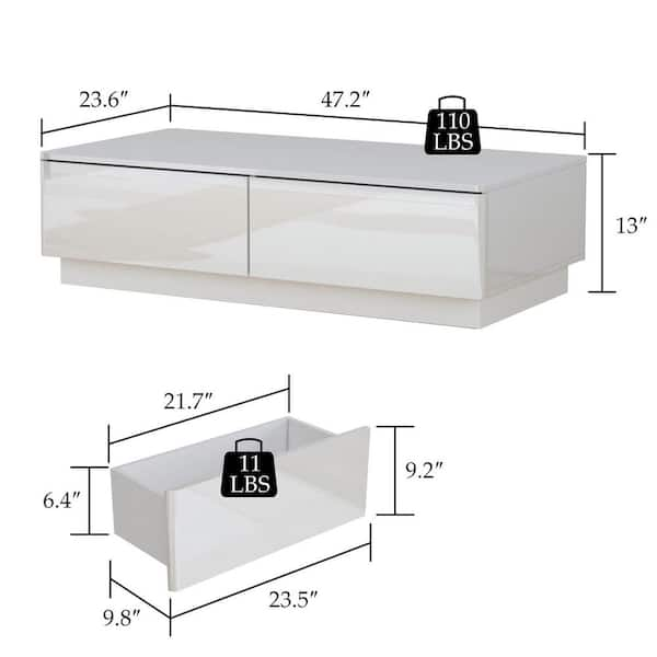 FUFU&GAGA 45.3 in. White Rectangle MDF Wood Lift Top Coffee Table with  Hidden Storage Shelf and 2-Drawers KF200019-01 - The Home Depot