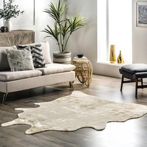 Marcia Machine Washable Faux Cowhide Off White 6 ft. x 8 ft. Area Rug
