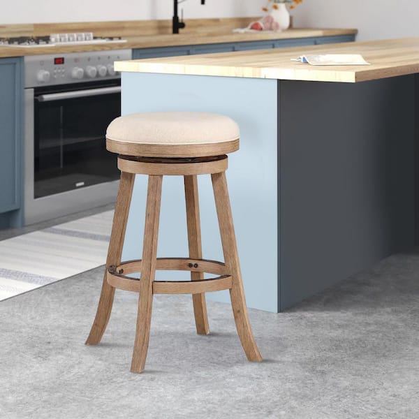 Benjara Liam 30 in. Ivory Backless Wood Barstool, Swivel Seat, High Density  Foam Cushion BM274278 - The Home Depot