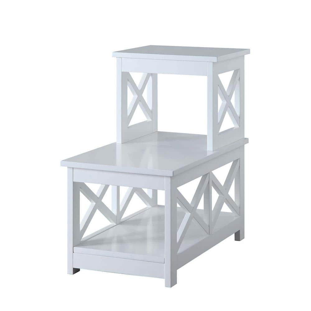 White MDF 2 Step Chairside End Table with X Side Frames