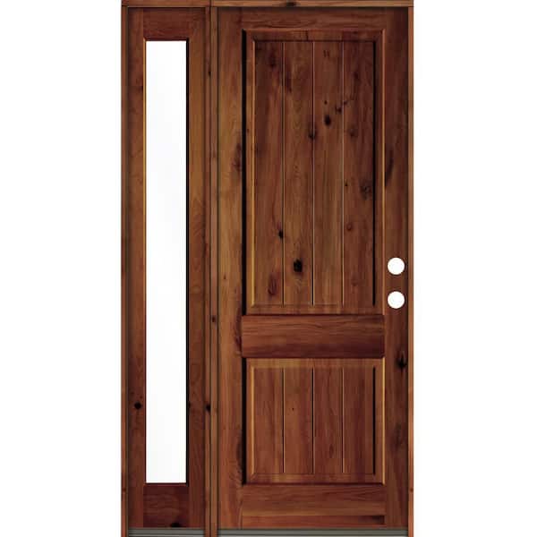 Krosswood Doors 50 in. x 96 in. Rustic Knotty Alder Left-Hand/Inswing Clear Glass Red Mahogany Stain Wood Prehung Front Door w/Sidelite