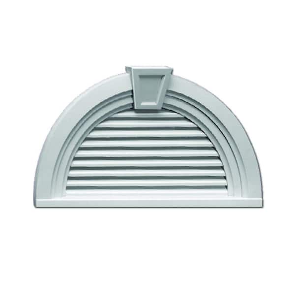Fypon 36 in. x 18.563 in. Half Round White Polyurethane Weather Resistant Gable Louver Vent