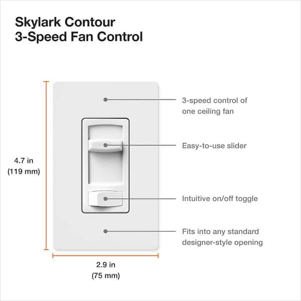 Lutron Skylark Contour 1.5 Amp Single-Pole/3-Way Quiet 3-Speed Slide-to-Off Fan Control - Light Almond Lutron Skylark Contour 1.5 Amp Single-Pole/3-Way Quiet 3-Speed Slide-to-Off Fan Control - Light Almond
