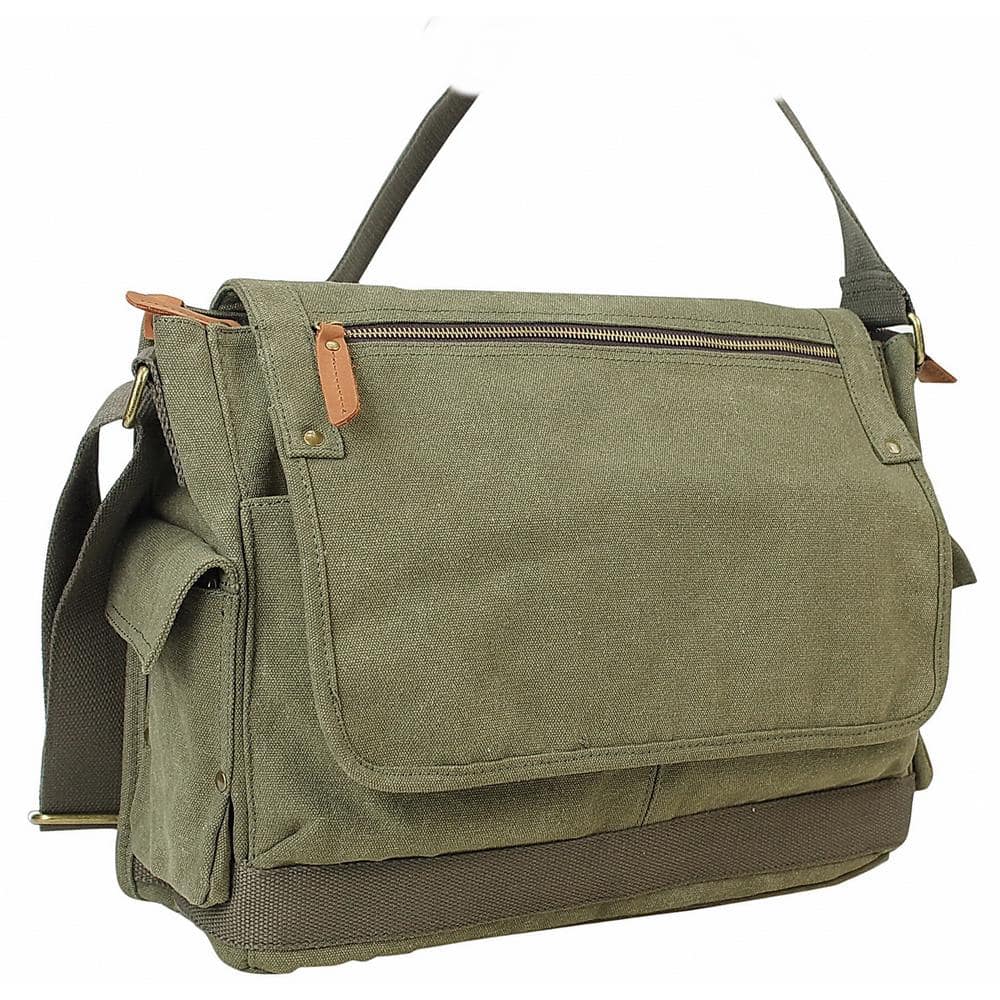 Vagarant 15 in. Casual Style Canvas Laptop Messenger Bag with 15 in. Laptop Compartment. Green