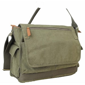15 in. Casual Style Canvas Laptop Messenger Bag with 15 in. Laptop Compartment. Green
