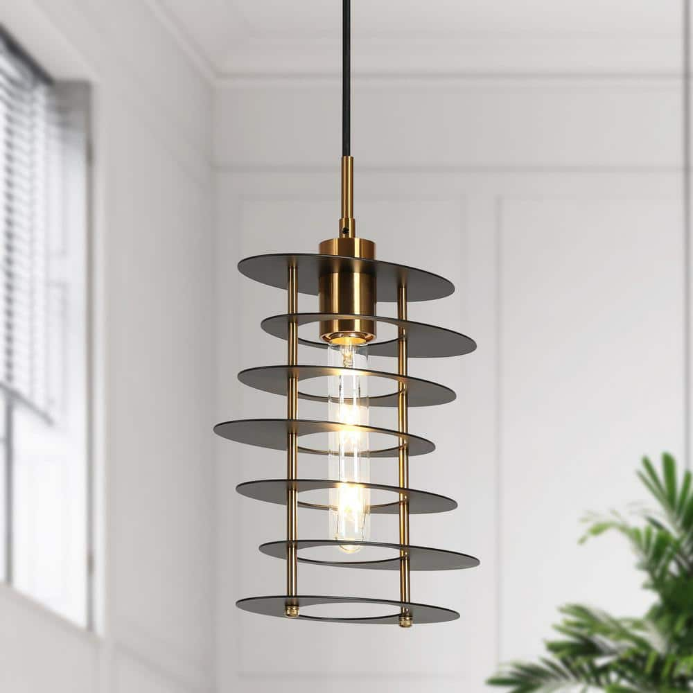 LNC Industrial 1-Light Black and Brass Geometric Island Pendant Light ...