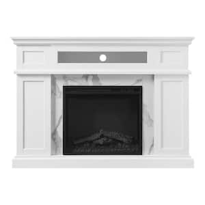 Pinesbridge 53 in. Deluxe Decorative Electric Fireplace Storage Mantel, in White