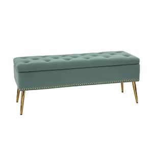 Hippolytus Classic Sage 45.5 in.Wx15.5 in.Dx18.5 in.H Polyester Button-Tufted Entryway Storage Bench with Nailhead Trim