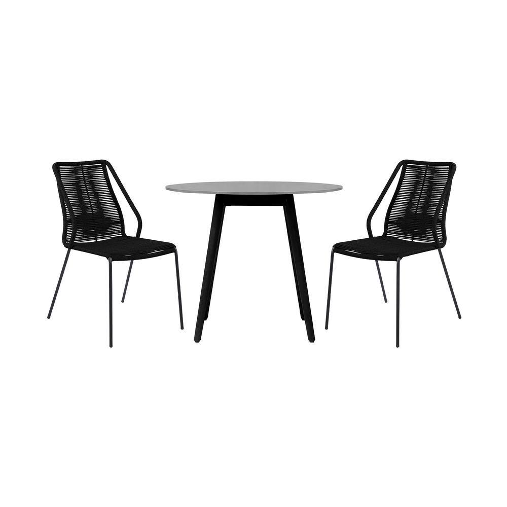 Syndey and Clip Black 3-Piece Wood Round Outdoor Dining Set