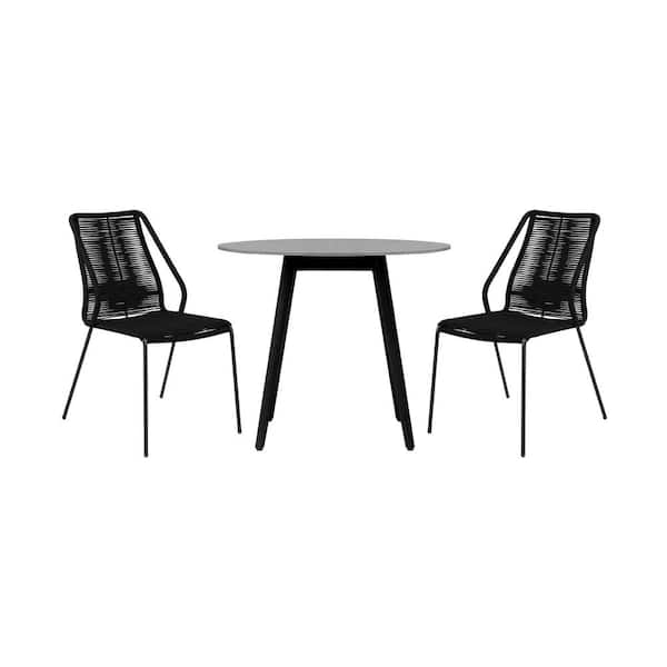 Armen Living Syndey and Clip Black 3-Piece Wood Round Outdoor Dining Set