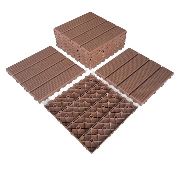 Unbranded 11.8 in. x11.8 in.  Dark Brown Patio Square Plastic Interlocking Deck Tiles (44-Pack)