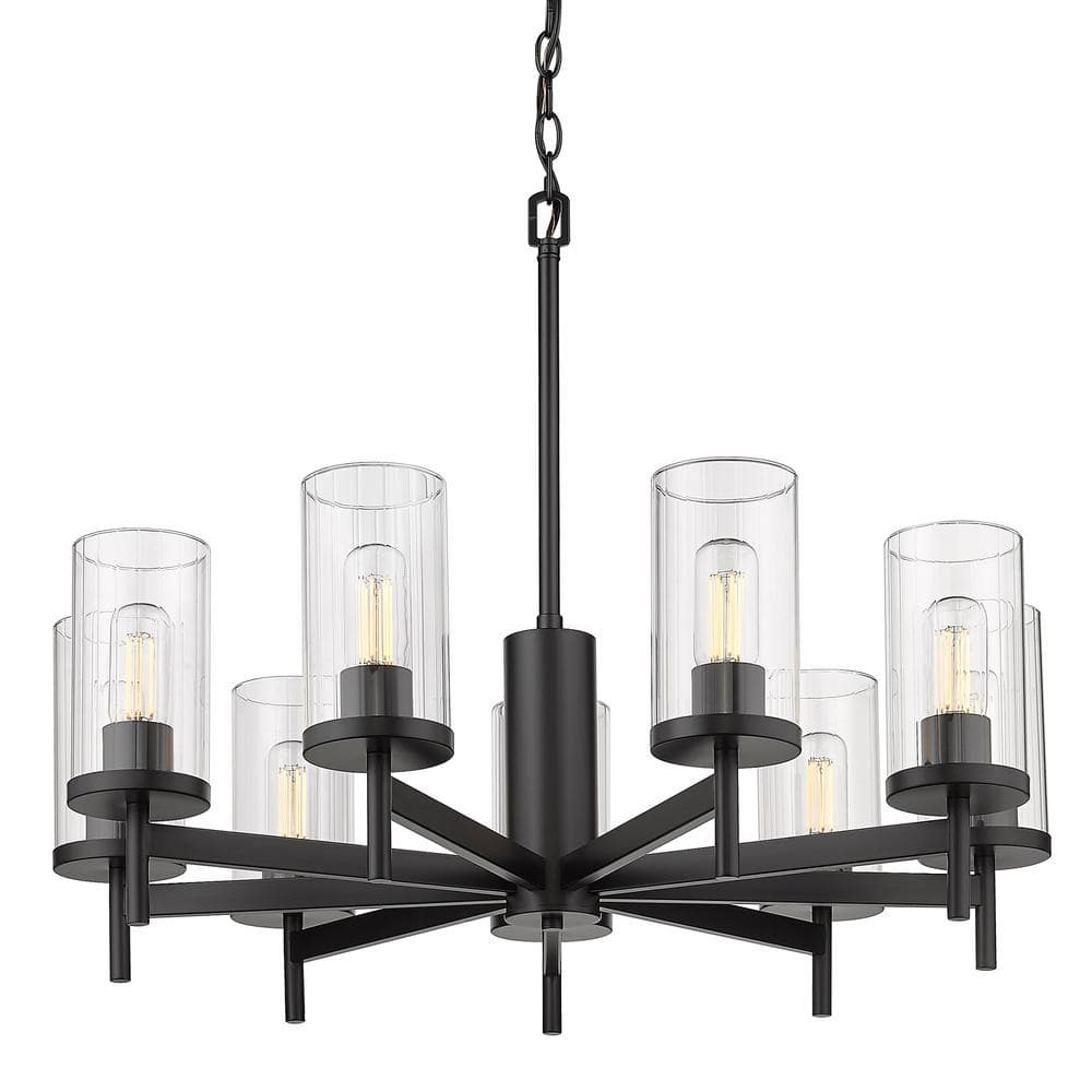 Matte Black Transitional 9-Light Drum Chandelier