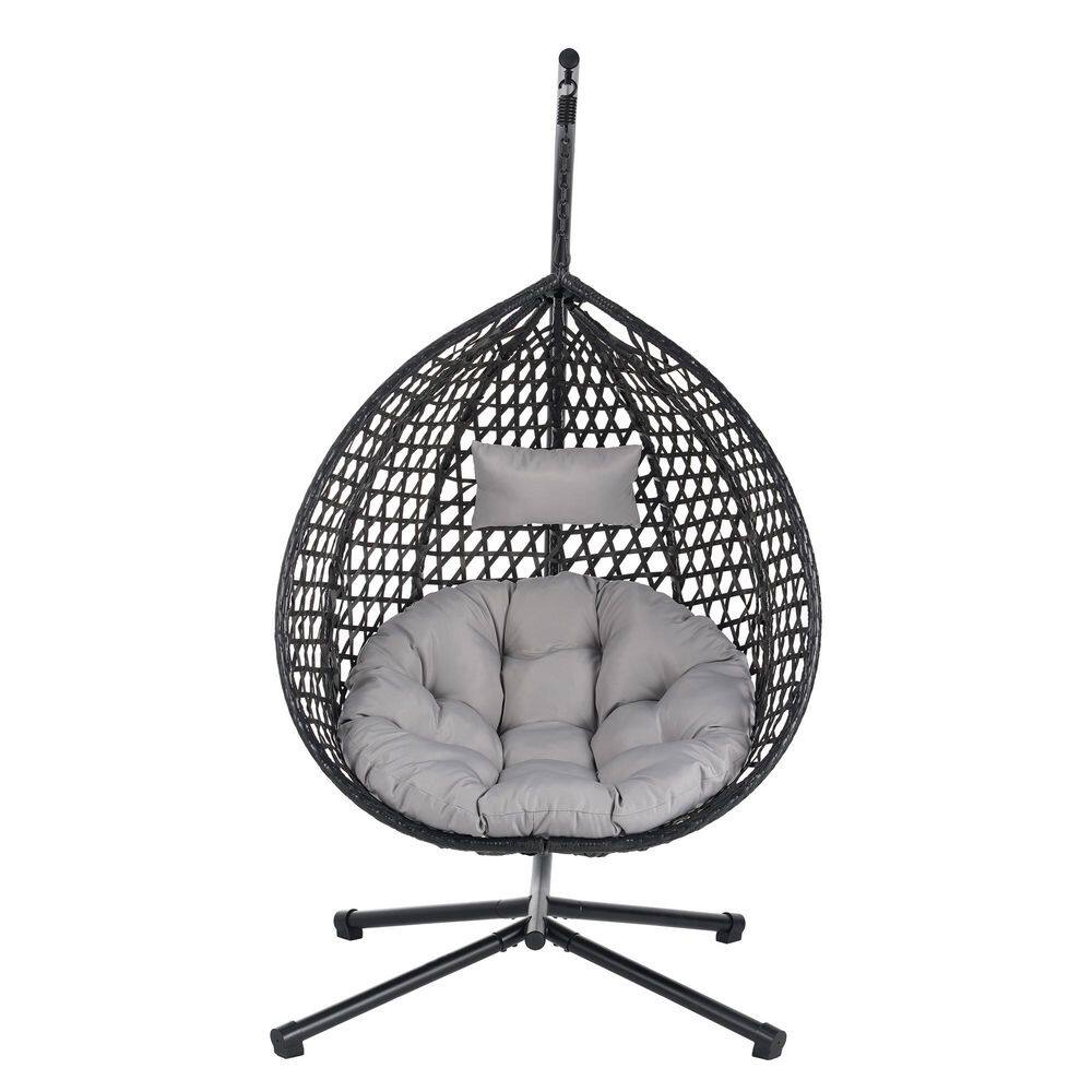 3.51 ft. Black Portable Outdoor Hammock Chair with Stand and Gray Cushions price history on PriceWatchPro