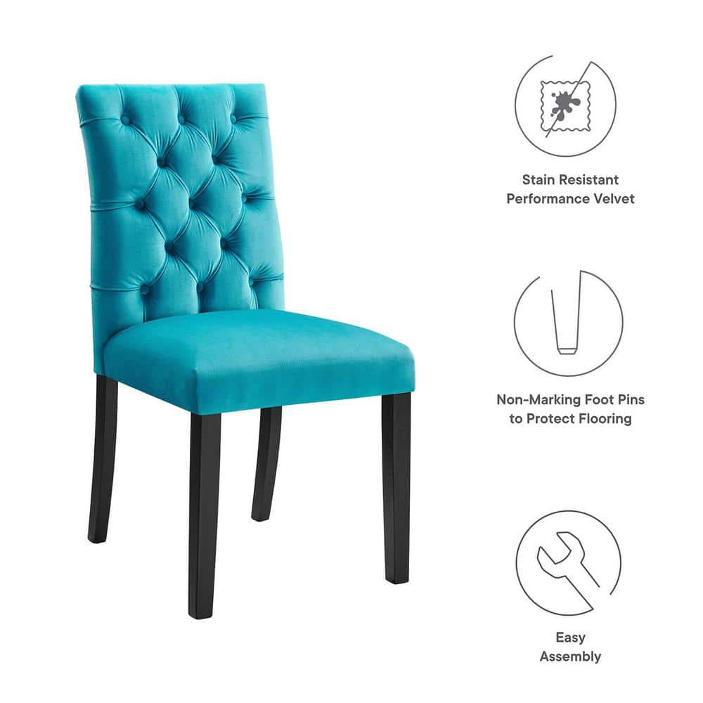 Blue Velvet Upholstered Wood Side Chair, 25" x 19" x 38"