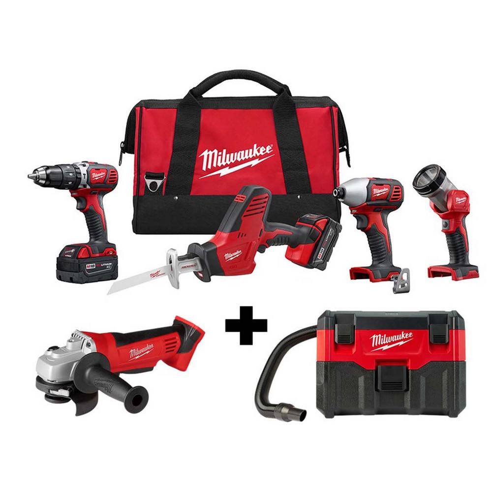 Milwaukee M18 18V Lithium-Ion Cordless Combo Tool Kit (4-Tool) with M18 4-1/2 in. Cut-Off/Grinder and Wet/Dry Vacuum
