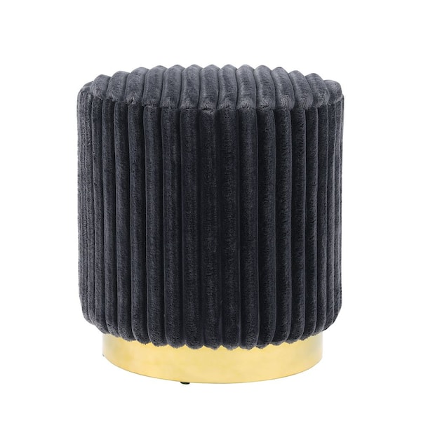 Stiltz Glam Dark Gray Faux Fur Corduroy Fabric Round Accent Ottoman Small (Under 22 in.)