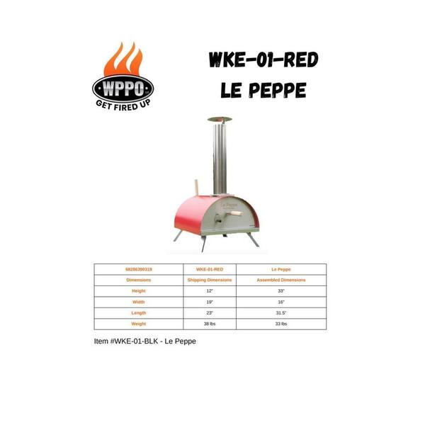 WPPO Le Peppe Portable Wood Fired Outdoor Pizza Oven in Red WKE-01