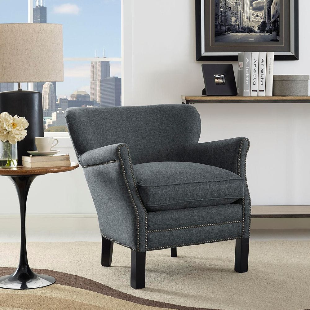 Gray Upholstered Accent Chair with Nailhead Trim
