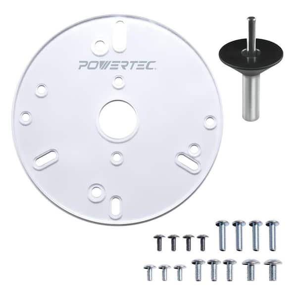‎POWERTEC 6-1/2 in. Universal Router Base Plate w/ Centering Pin and Cone Predrilled Holes w/ Screws Fits Porter Cable
