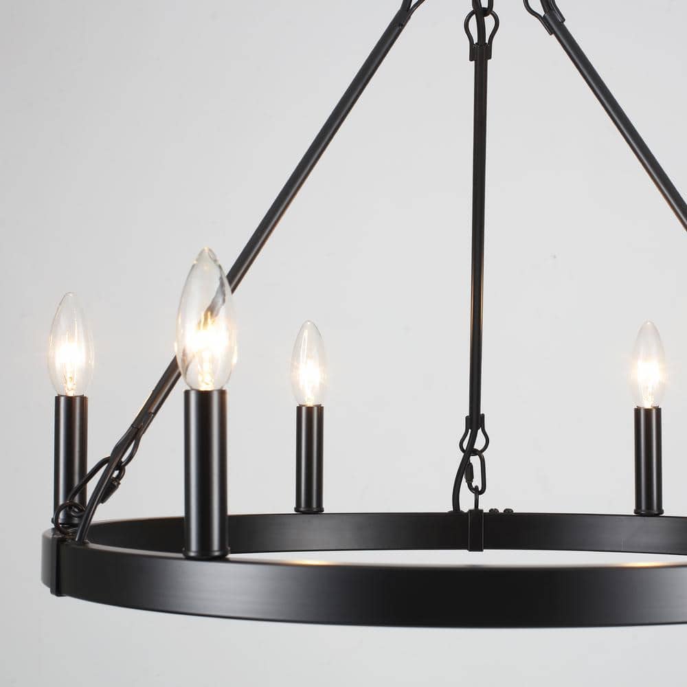 22-Inch Black Rustic Wagon Wheel Candle Chandelier