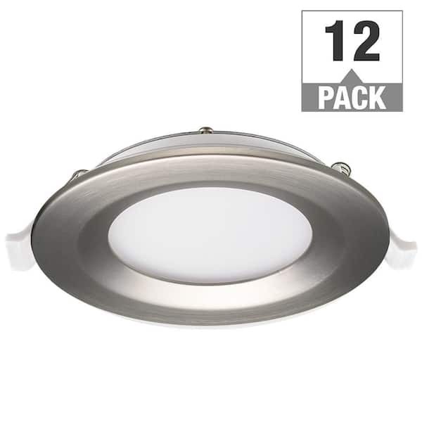 Commercial Electric 4 in. Adjustable CCT Integrated LED Canless Recessed Light Brushed Nickel Trim Kit 650 Lumens Kitchen Bathroom (12-Pack)