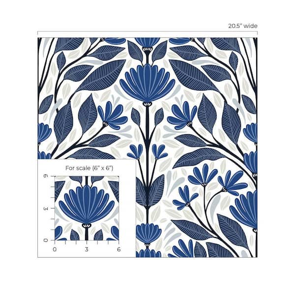 NextWall Blue Sapphire and Pavestone Folk Floral Vinyl Peel and Stick  Wallpaper Roll 30.75 sq. ft. NW47102 - The Home Depot