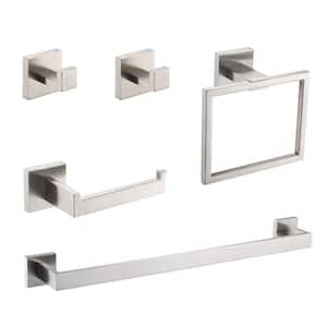 5-Piece Bath Hardware Set Included Toilet Paper Holder in Brush Nickel