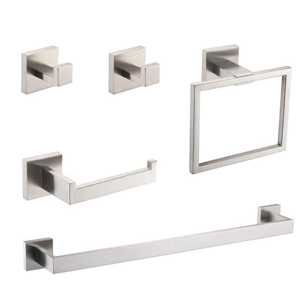 Miscool 5-Piece Bath Hardware Set Included Toilet Paper Holder in Brush Nickel