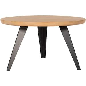 31.5 in. L Natural Wood Parkwyn Round Mid-Century Modern Mango Wood Coffee Table with Metal Legs