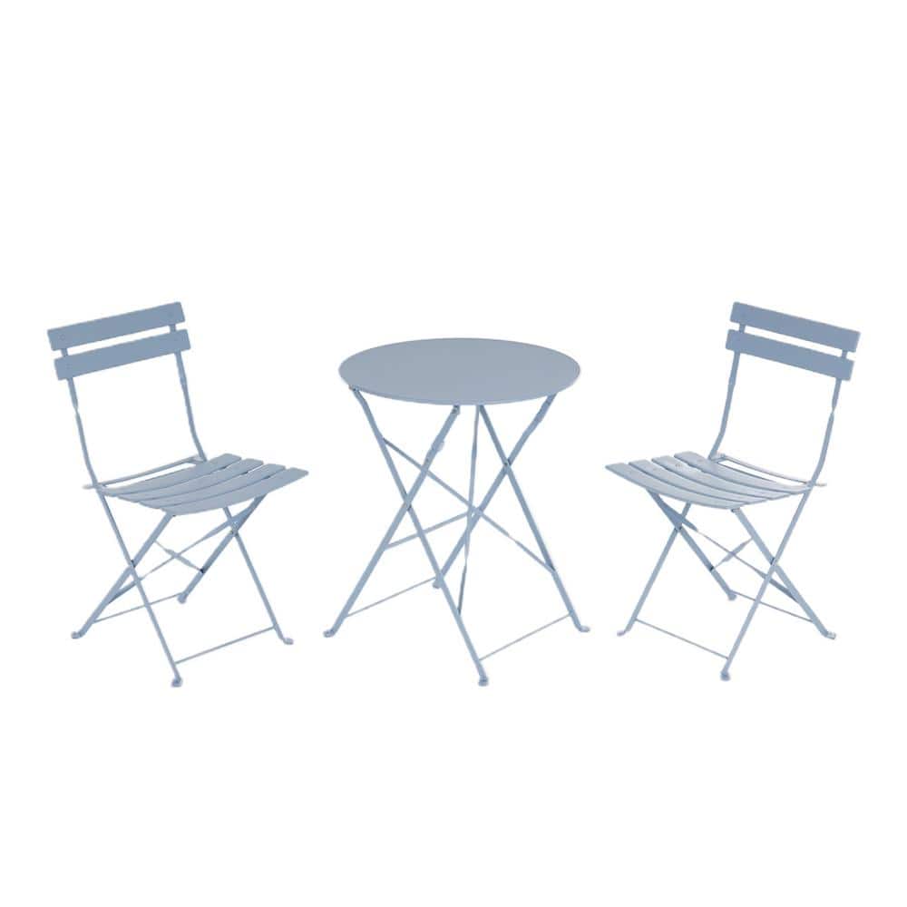 Macaron Blue Folding 3-Piece Metal Outdoor Bistro Set
