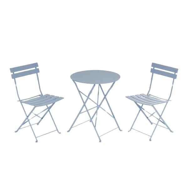 Unbranded Macaron Blue Folding 3-Piece Metal Outdoor Bistro Set