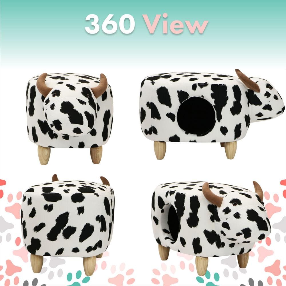 Black and White Cow Animal Shape Pet House Ottoman