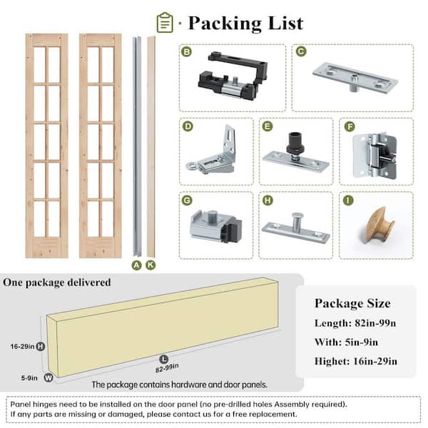 30 in. x 80 in. 3/4 Lite Clear Glass Solid Core Spruce Wood French Brown Bi-Fold Door with Hardware