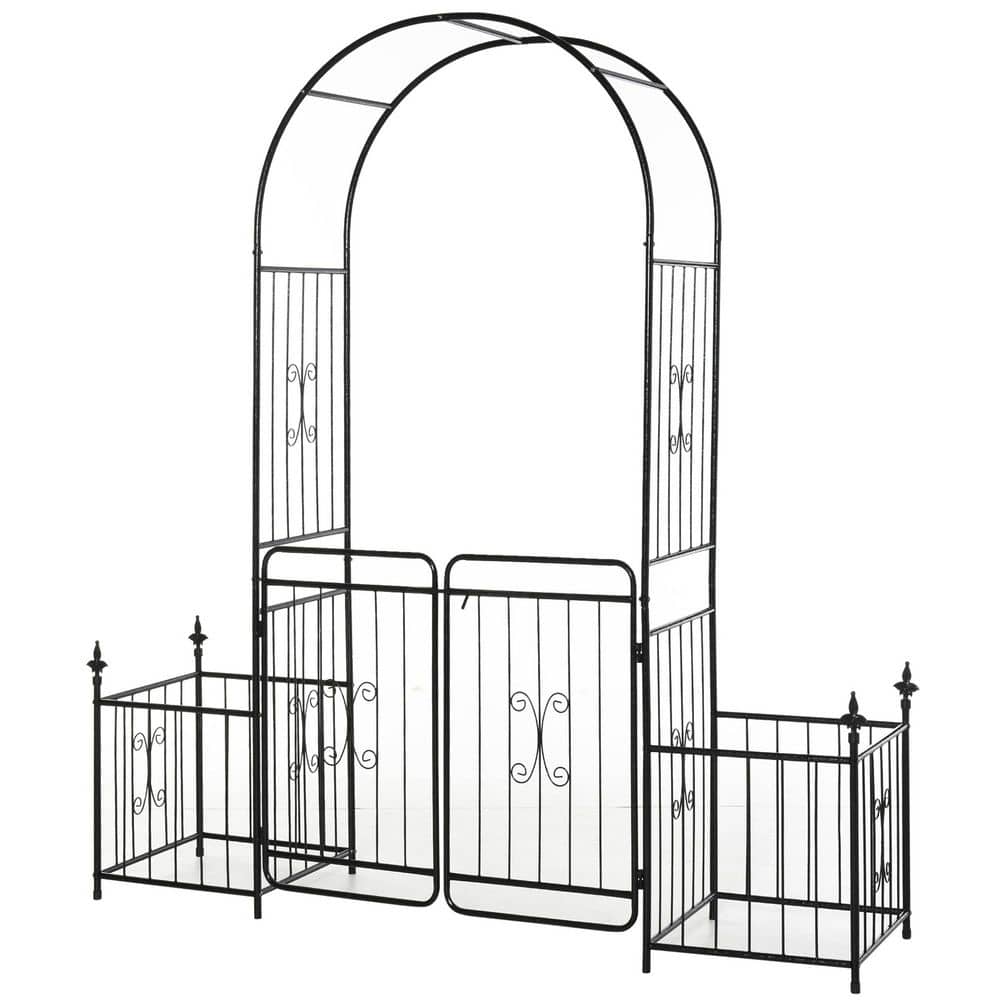 Majestic Elegance 86.5 in. x 78.75 in. Black Metal Arbor with Trellis Sides, Locking Gate, and Planter Boxes price history on PriceWatchPro