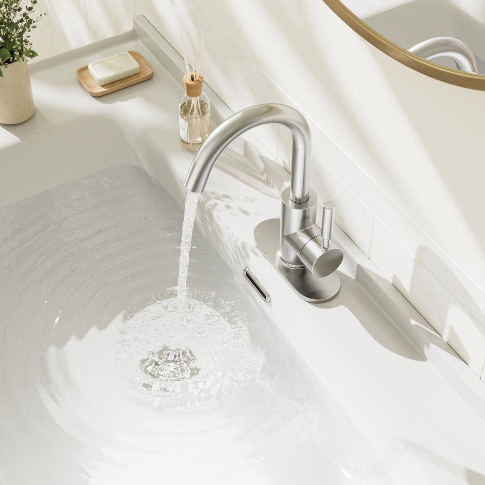 Brushed Nickel Single-Handle Bathroom Faucet with Metal Drain