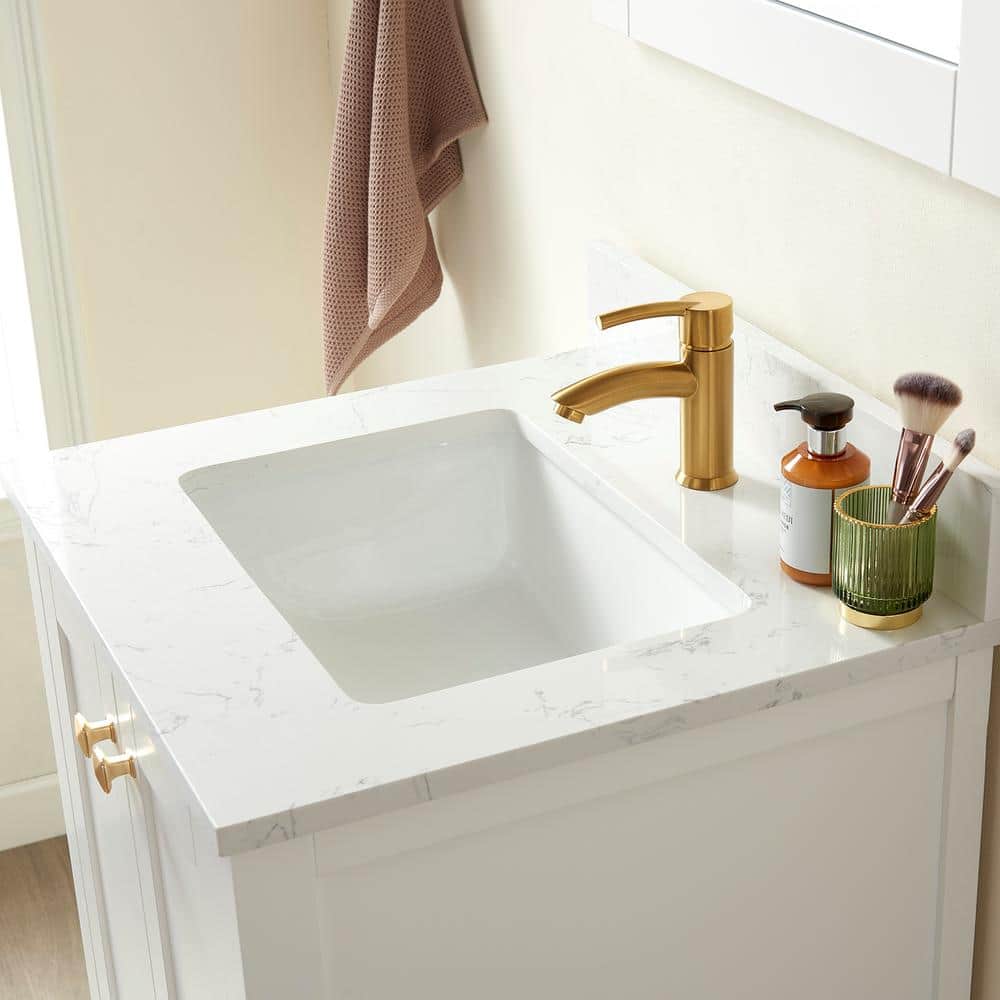 Shannon White Oak Single Sink Vanity with Stone Top and Mirror