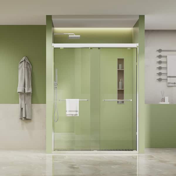 LORDEAR 60 in. x 76 in. Framed Sliding Tub Door in Silver with 10 mm Clear Tempered Glass
