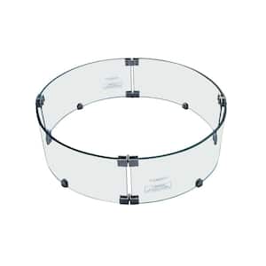 30 in. x 7 in. Round Tempered Glass Wind Screen for Lunar Bowl/Fiery Rock Outdoor Fire Table with Stainless Steel Clips